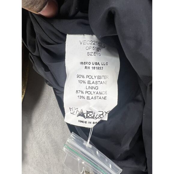 PatBO Metallic Velvet Mini Dress Size 10 Gold V Neck Womens Dress Empire Waist - Picture 13 of 14